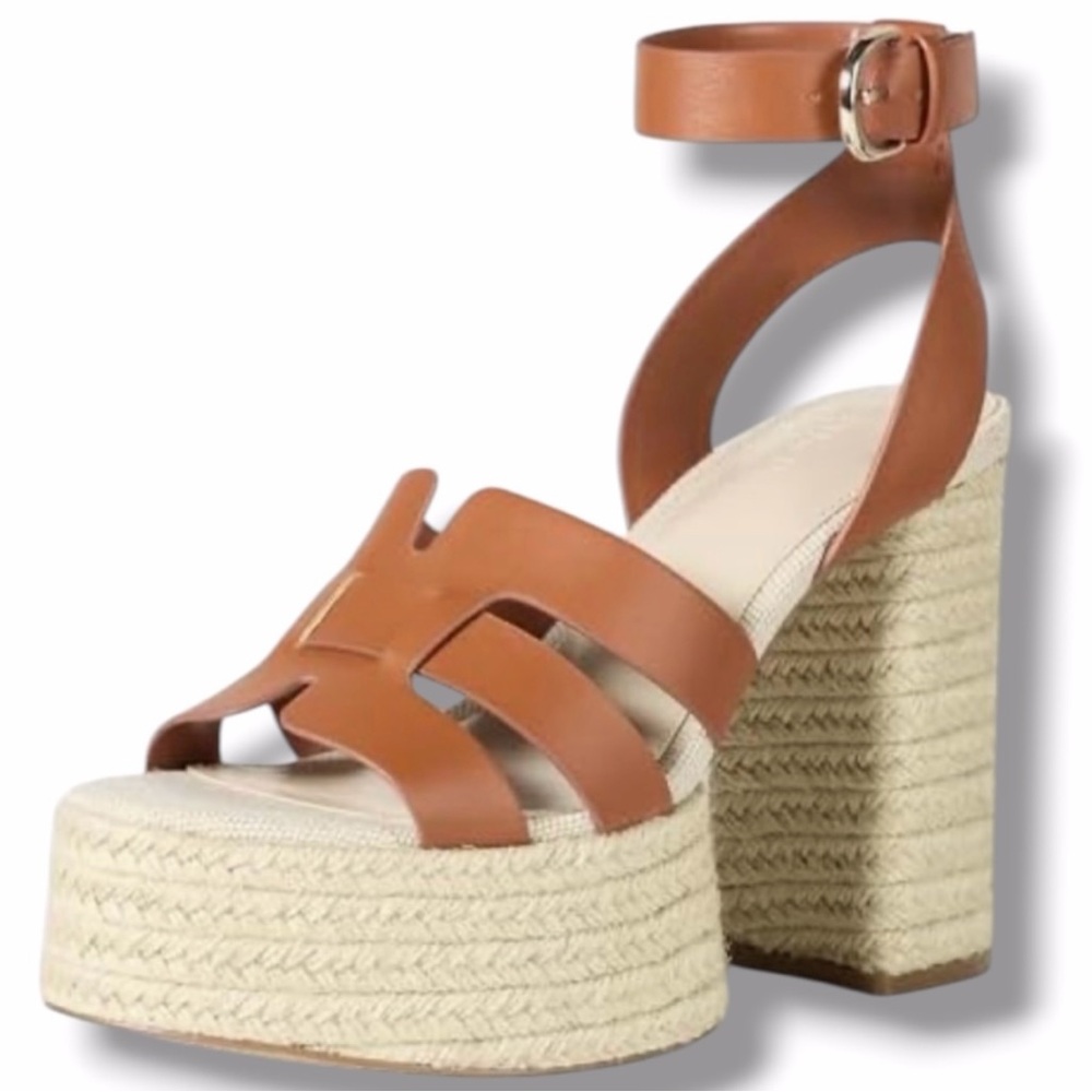 The Drop NWT Platform Wedge Heel Womens Size 9.5 Cognac Brown Tan Summer Wedding